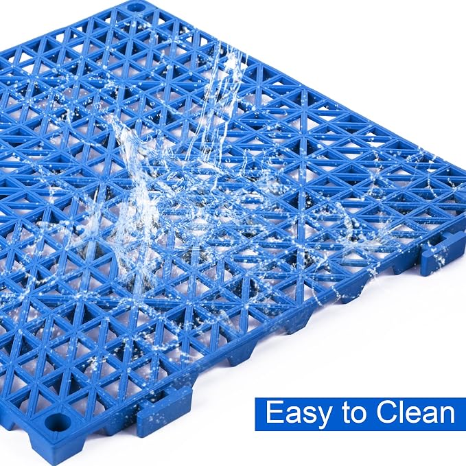 Modular Interlocking Cushion 12 Pack 11.8" x 11.8" Rubber Floor Tiles Non-Slip Splicing Drainage Mats for Deck, Pool, Outdoor Shower, Patio, Balcony, Indoor Bathroom, Kitchen, Yard (Blue)