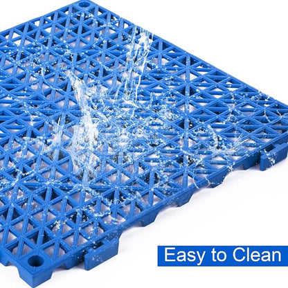 Modular Interlocking Cushion 12 Pack 11.8" x 11.8" Rubber Floor Tiles Non-Slip Splicing Drainage Mats for Deck, Pool, Outdoor Shower, Patio, Balcony, Indoor Bathroom, Kitchen, Yard (Blue)