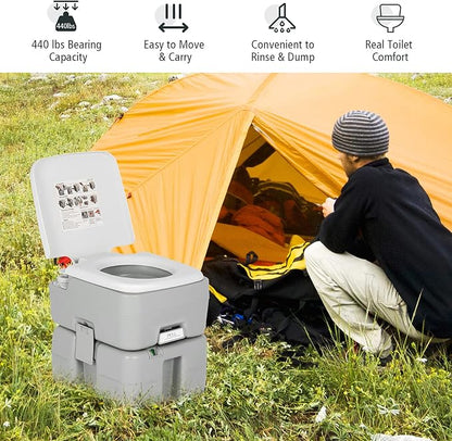 S AFSTAR 5.3 Gallon Portable Toilet for Camping, RV Camping Toilet with Level Indicator, 3-Piston Pump Flush, Fresh Water & Waste Split Tank, Outdoor Porta Potty for Travel Trips Hiking Boating