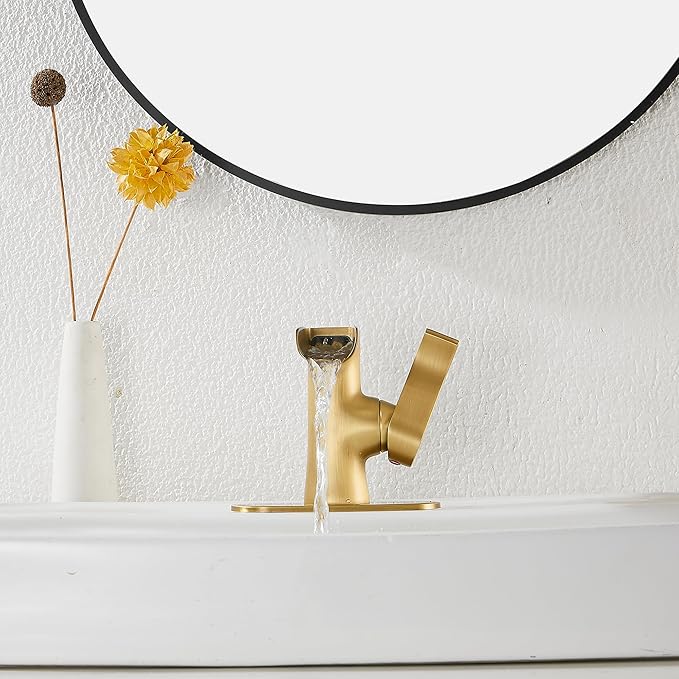Single Handle Bathroom Faucet Antique Brass WaterfallGGStudy Bathroom Vanity Faucet Black Basin Matching Pop Up Drain with Overflow