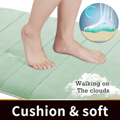 Yimobra Memory Foam Bath Mat, Super Soft Absorbent Bathroom Rug Non Slip, Quick Dry, Machine Washable Floor Carpet for Tub Shower, Home Decor Accessories, 24x17, Pale Green