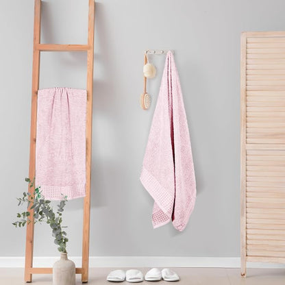 GLAMBURG 100% Cotton 2 Pack Oversized Bath Towel Set 28x55 Inches, Ultra Soft Highly Absorbant Compact Quickdry & Lightweight Large Bath Towels, Ideal for Gym Travel Camp Pool - Pink