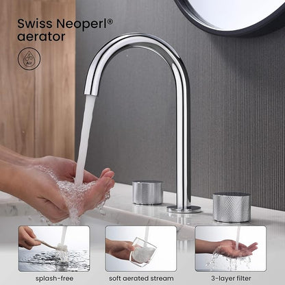 8-Inch Widespread Bathroom Sink Faucet with Drain Assembly, Solid Brass 2-Handle 3-Hole Vanity Faucet, Chrome Finish, Corrosion Resistant Bathroom Faucet
