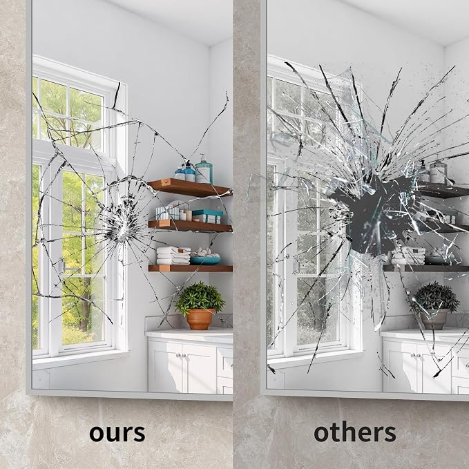 YIROMAN Bathroom Mirror 36"x40", Large Brushed Silver Bathroom Mirror for Over Sink with Aluminum Frame, Rectangular Vanity Mirror with Right Angle, Wall Mirror Hangs Horizontal or Vertical
