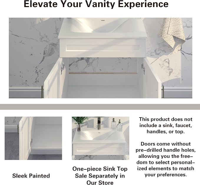 36" White Shaker Bathroom Vanity Base – Ready-to-Assemble Sink Cabinet, Freestanding Bathroom Vanity Base Only, No Top or Sink