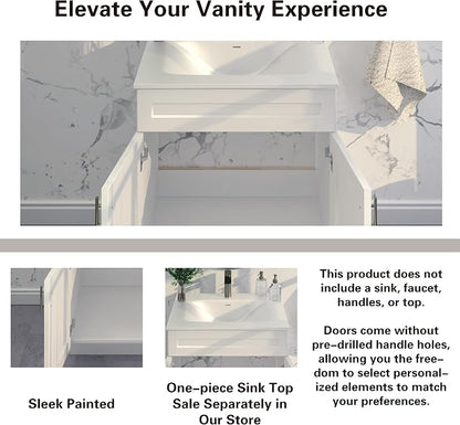 36" White Shaker Bathroom Vanity Base – Ready-to-Assemble Sink Cabinet, Freestanding Bathroom Vanity Base Only, No Top or Sink