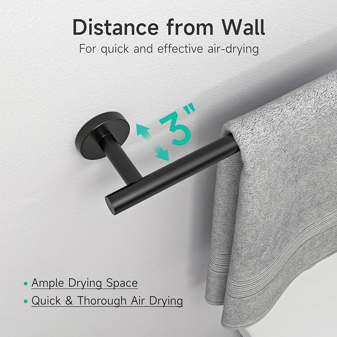 8PCS Matte Black Bathroom Hardware Set, 24-Inch Towel Bar Set | Durable SUS304 Stainless Steel Bathroom Accessories Set, Towel Racks for Bathroom Wall Mounted, Modern Home Decor
