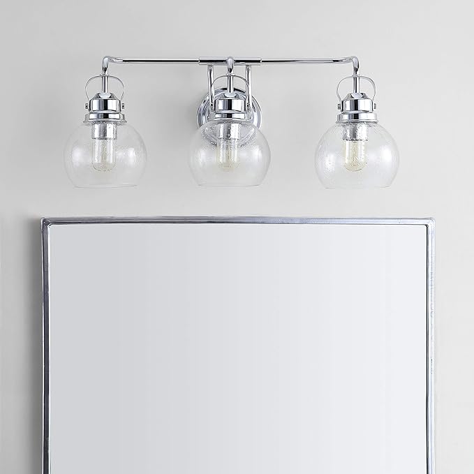 JONATHAN Y 24" Chrome Shirley 3-Light Bathroom Vanity Light, Metal Wall Sconce, Clear Seeded Glass Shade, Modern Transitional Farmhouse Fixture, LED Bulbs Included (JYL7405A)