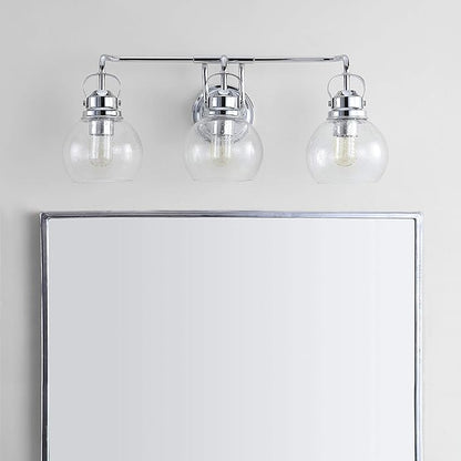 JONATHAN Y 24" Chrome Shirley 3-Light Bathroom Vanity Light, Metal Wall Sconce, Clear Seeded Glass Shade, Modern Transitional Farmhouse Fixture, LED Bulbs Included (JYL7405A)