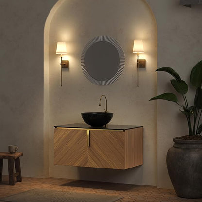 LKTART 36 Inch Bathroom Vanity with Sink, Modern Wall Mounted Bathroom Sink with 2 Doors, Black Sintered Stone Countertop and Black Bowl Ceramic Basin