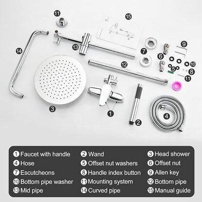 AmazonBasics Outdoor Shower Fixtures - Total Complete Shower Kit, Chrome Finish with SS304 Handheld High Pressure Shower Head, 2-Functions