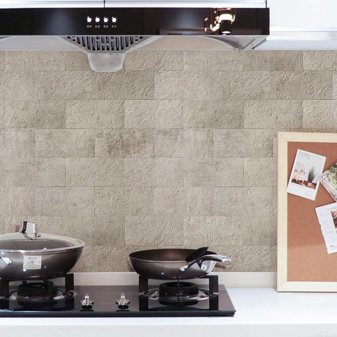 Art3d Peel and Stick Backsplash, Stick on Wall Tile, 10-Pack, Stone Beige | PVC, Self Adhesive, Splash Resistant, Multi-Surface Compatibility, Ideal for Kitchens, Fireplaces, Stair Areas