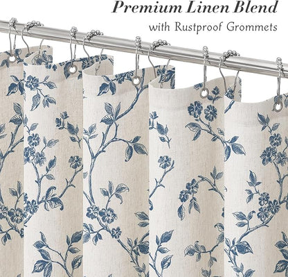 MitoVilla Long Linen Floral Shower Curtain for Bathroom,72 x 78 | Long Cottagecore Spring Shower Curtains for Bathroom, Modern Farmhouse Country Plant Leaves Bathroom Décor, 72 x 78