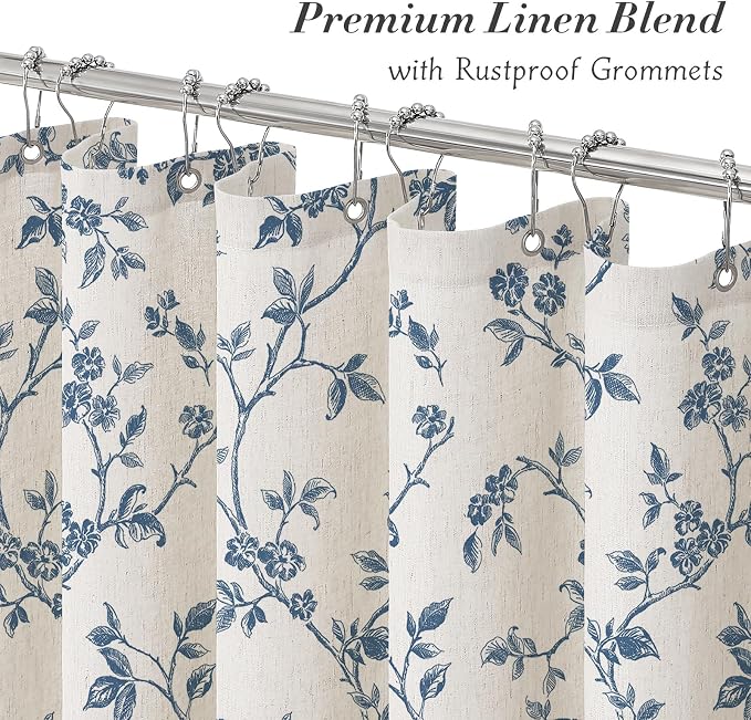 MitoVilla Small Stall Linen Floral Shower Curtain for Bathroom,36 x 72 | Narrow Half BoHo Cottagecore Spring Shower Curtains, Modern Farmhouse Country Plant Leaves Bathroom Décor, 36 x 72