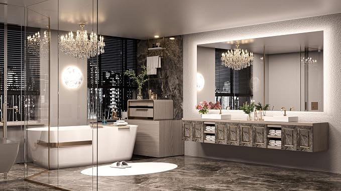 Keonjinn 84"x40" Backlit Mirror Bathroom, Safe Tempered Glass & Defogging | 3 Colors Lights Warm/Natural/White, Dimmable, Shatterproof, Clear Reflection, Oversized, Frameless LED Mirror for Bathroom