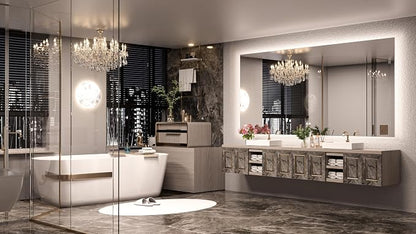 Keonjinn 84"x40" Backlit Mirror Bathroom, Safe Tempered Glass & Defogging | 3 Colors Lights Warm/Natural/White, Dimmable, Shatterproof, Clear Reflection, Oversized, Frameless LED Mirror for Bathroom
