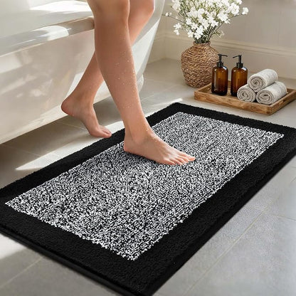 Bathroom Rugs 40x24 Non Slip Washable, Black Bath Mat for Bathroom Floor Tub, Soft Absorbent Quick Dry Mats for Shower, Bathtub,Home Decor