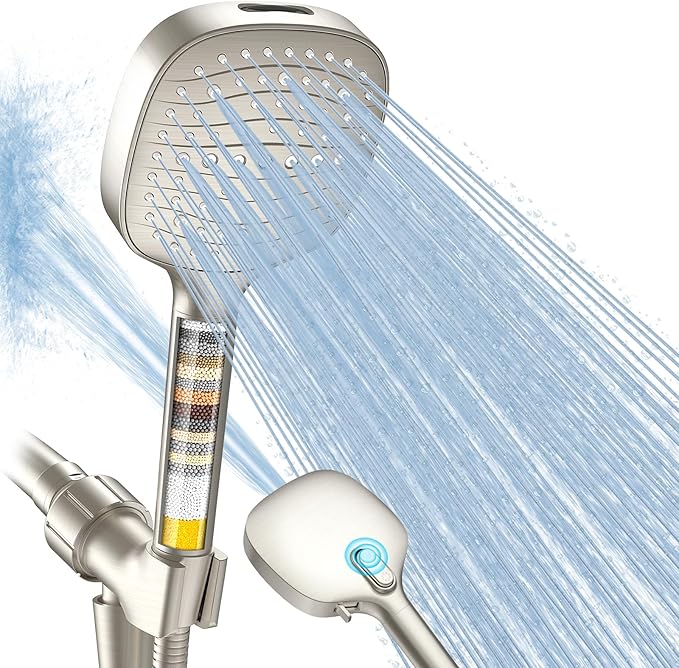 Filtered Shower Head with Handheld, High Pressure 7 Mode Handheld Shower Head with Hose and Filters for Hard Water, Built-in Power Wash to Clean Tub, Remove Chlorine - Reduce Dry Itchy Skin