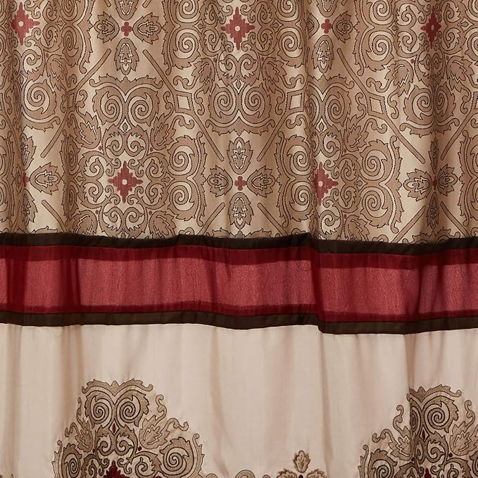 Madison Park Embroidered Jacquard Traditional Shower Curtain, 72"x72", Red | Weave Design, Traditional Bathroom Décor, Machine Washable, Fabric Privacy Screen