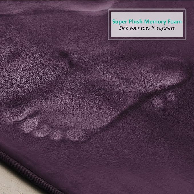 Clara Clark 3 Piece Bathroom Rugs Bath Mat Set, Velvet Memory Foam Bath Mats for Bathroom - Non-Slip, PVC Backing Bath Rugs, Washable - Dries Quickly, Purple
