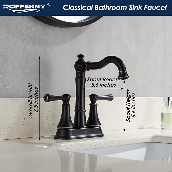 4" Centerset Oil Rubbed Bronze Bathroom Faucet for 2/3-Hole Sink | Includes Plastic Pop-Up Drain, Classic 4" Center Set Lavatory/Bath Vanity Faucets, 2-Handle High Arc 360° Swivel Brass Spout
