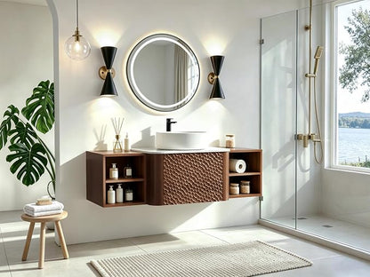 48 Inch Modern Bathroom Vanity with Ceramic Sink, Floating Bathroom Sink Cabinet with Sintered Stone Top&Solid Wood Hammered Frame, Single Bathroom Vanities w/Soft-Close Drawer&2 Side Open Cube