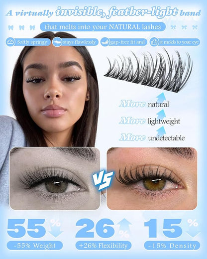 Wispy Lash Clusters Natural Eyelash Clusters 8-16mm Cluster Eyelash Extensions CD Curl Individual Wispy Lashes Clusters with Wet Spikes Clear Band Lash Extensions for Natural Look