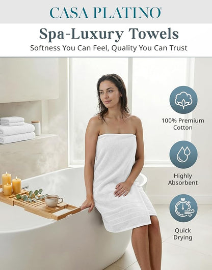 Casa Platino Bath Towel Set 100% Cotton 12 Piece Soft Absorbent - White | Bathroom Towels - Generously Sized, Oversized & Roomy, Lightweight & Breathable, Fade-Resistant Color, Classic Terry Weave