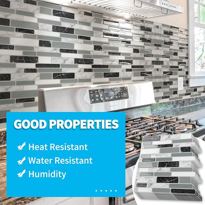 Art3d 12 x 12 Inch Vinyl Peel and Stick Backsplash, 20-Pack, Marble Grey | Waterproof, Lightweight, Self Adhesive, Easy to Install, No Residue, for Kitchen & Bedroom Decor, Ideal for Recently Moved