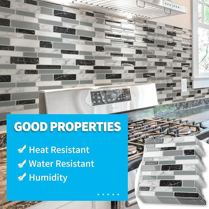Art3d 12 x 12 Inch Vinyl Peel and Stick Backsplash, 20-Pack, Marble Grey | Waterproof, Lightweight, Self Adhesive, Easy to Install, No Residue, for Kitchen & Bedroom Decor, Ideal for Recently Moved