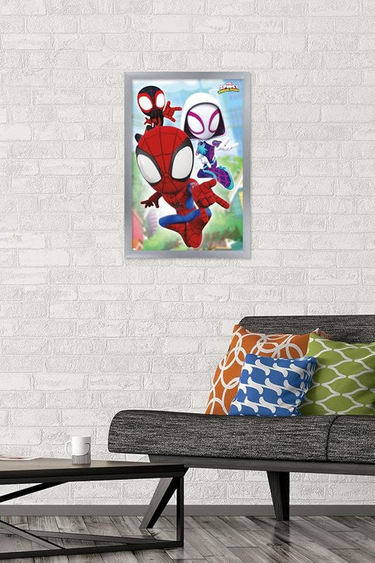 Trends International Marvel Spidey and His Amazing Friends - Webs Wall Poster, 14.72" x 22.37", Silver Framed Version