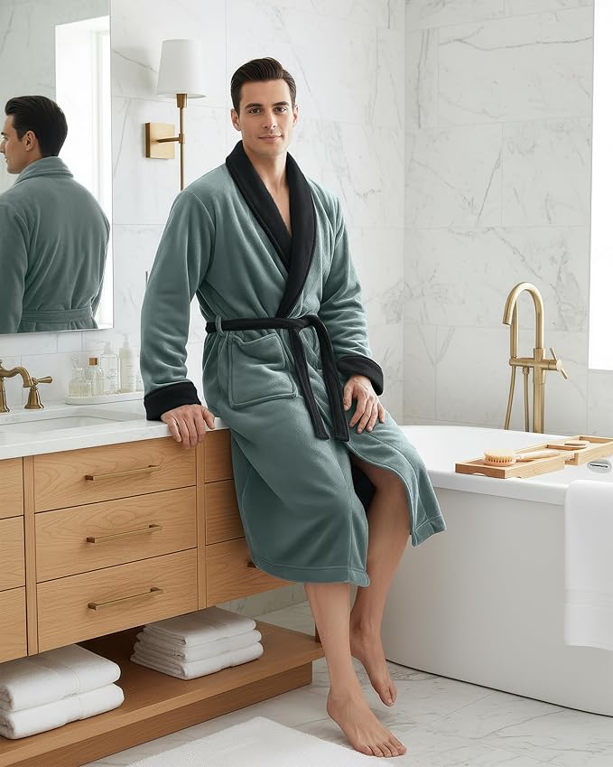 NY Threads Mens Robe, Luxury Plush Fleece Mens Bathrobe, Spa Bath Robe for Men