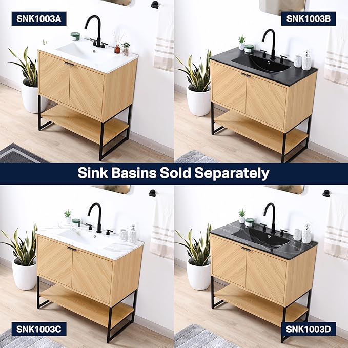 JONATHAN Y VAN1015A Juhl 35 in. W x 18 in. D x 33 in. H Chevron-Front Modern Minimalist 2-Shelf Bathroom Vanity Cabinet Only with Soft Closing Doors (Sink Basin Not Included), Oak