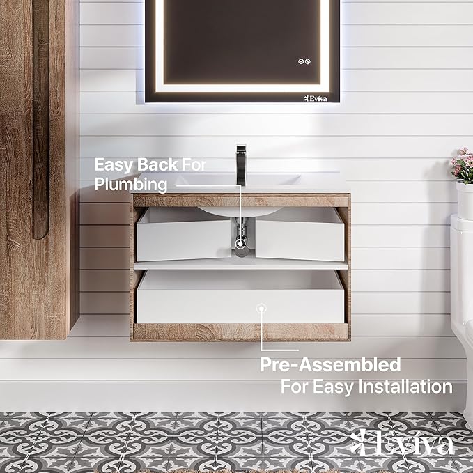 Eviva Joy 40 in. Maple Wall MountSingle Sink Bath Vanity with Porcelain Top and Integrated Sink