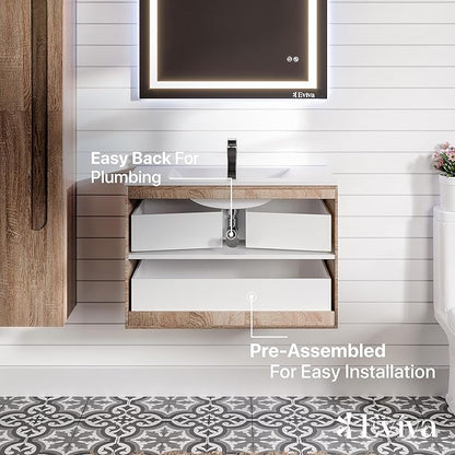 Eviva Joy 40 in. Maple Wall MountSingle Sink Bath Vanity with Porcelain Top and Integrated Sink