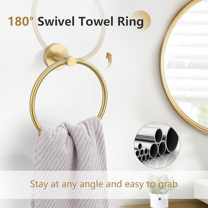 10-Piece Brushed Gold Towel Bar Set Bathroom Hardware Set Include 23.6in Towel Bar Toilet Paper Holder Towel Ring Upgraded Towel Hooks Towel Holder Set for Bathroom Stainless Steel Wall-Mounted