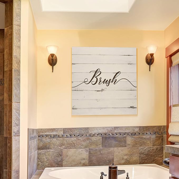 Renditions Gallery Rustic Brush Sign Bathroom Décor Gallery Wrapped Canvas Wall Art, 16x16,