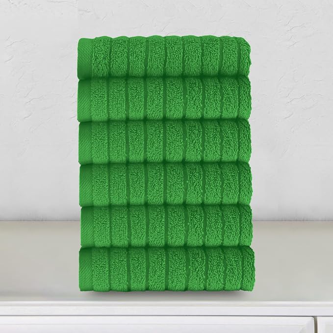 Elegant Comfort 100% Turkish Cotton Corduroy Ribbed Luxury Washcloths 6 Pack Soft 13 x 13 Inch - Higly Absorbent, Durable, Quick Dry, Spa Premium Hotel Quality for Bathroom or Travel, Emerald Green