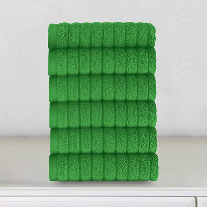 Elegant Comfort 100% Turkish Cotton Corduroy Ribbed Luxury Washcloths 6 Pack Soft 13 x 13 Inch - Higly Absorbent, Durable, Quick Dry, Spa Premium Hotel Quality for Bathroom or Travel, Emerald Green