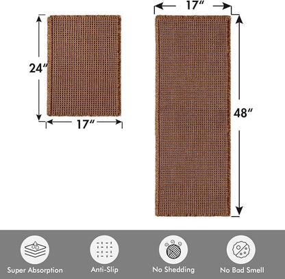 MIULEE Set of 2 Waffle Bathroom Rugs Boho Bath Mat Caramel 17"x24"+17"x48" | Non Slip, Super Absorbent, Washable, Ultra Soft, Rubber Backed, Small Bath Rug and Bathroom Runner for Floor Tub Shower