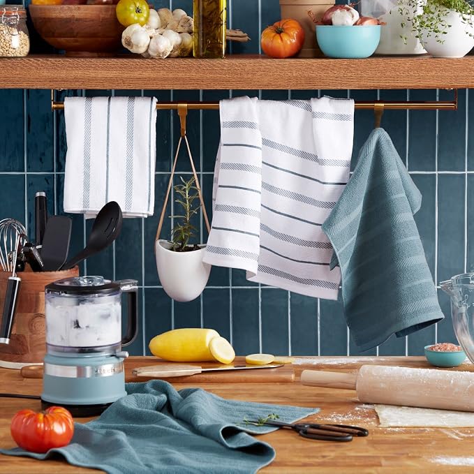 KitchenAid Albany Kitchen Towel 4-Pack Set, Fog Blue/White, 16"x26"
