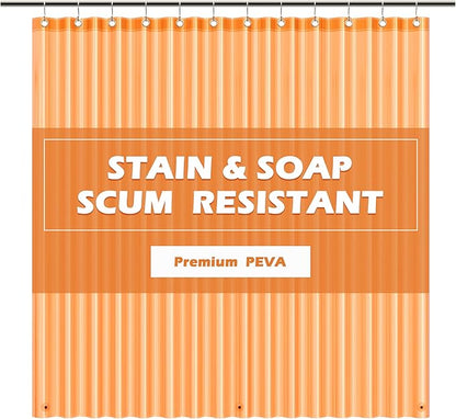 EHZNZIE Shower Curtain Liner Light Weight PEVA, Shower Liner 72x72 Inches, Waterproof, No Chemical Smell with 12 Rust Proof Metal Grommets for Bathroom Shower Curtain, Clear Orange