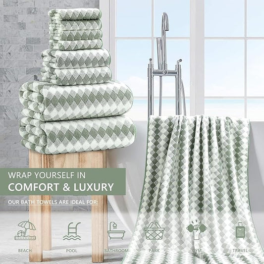 8 Piece Bathroom Towel Set Green |2 Oversized Large Bath Towels Sheet,2 Hand Towels and 4 Washcloths| 600GSM Ultra Soft Luxury Premium Towel Set Highly Absorbent Quick Dry Hotel Towel Collection