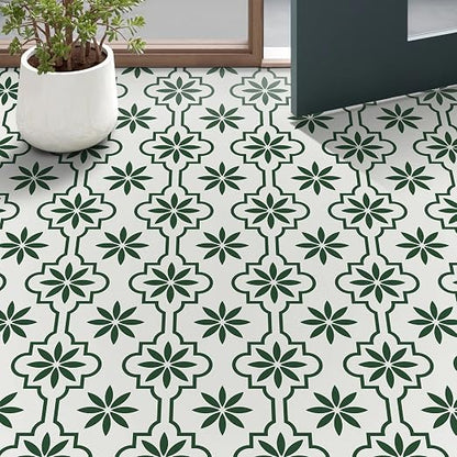MORCART Peel and Stick Floor Tile, Vinyl Flooring Waterproof, DIY Flooring for Bathroom, Kitchen, Fireplace, Pet House, Stairs, Bedrooms, Wall (40PCS,7.87" x 7.87",Green)
