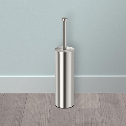 Gatco 1482 Latitude II Slender Toilet Brush and Holder, Satin Nickel, Freestanding Bathroom Toilet Brush Canister