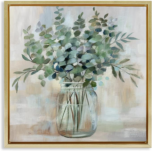'Soothing Eucalyptus Herb Arrangement'| Floating Frame Canvas Art | Stupell Industries | Gold, 18 x 18 Inches, Easy to Hang and Sturdy, Made in USA, by Nan