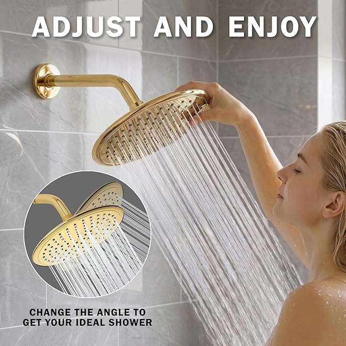 Waterfall Showerhead - 2.5 GPM - Polished Brass | 9 Inch Large Overhead Rain Shower Head With Self-Clean Nozzles, Adjustable Brass Ball Joint, High Flow Best With Extender Arm