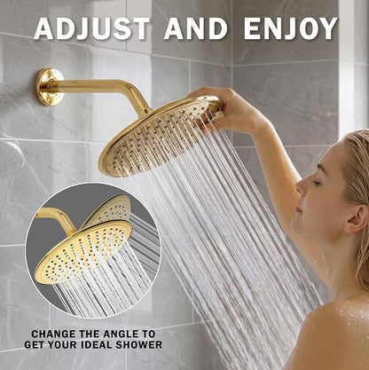 Waterfall Showerhead - 1.8 GPM - Polished Brass | 9 Inch Large Overhead Rain Shower Head With Self-Clean Nozzles, Adjustable Brass Ball Joint, High Flow Best With Extender Arm