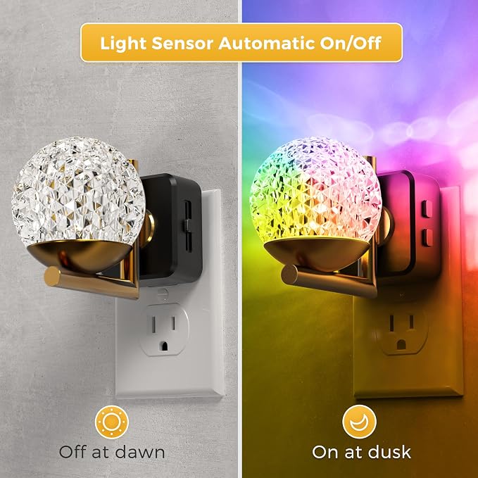L LOHAS LED Night Lights Plug Into Wall 2 Pack, Dusk to Dawn Sensor | 10-Color RGB Dimmable Night Light, 180°Rotating Plug in Night Light for Bathroom, Hallway, Bedroom, Stairway