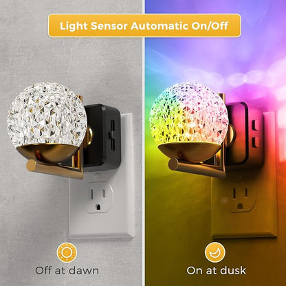 L LOHAS LED Night Lights Plug Into Wall, Dusk to Dawn Sensor | 10-Color RGB Dimmable Night Light, 180°Rotating Plug in Night Light for Bathroom, Hallway, Bedroom, Stairway